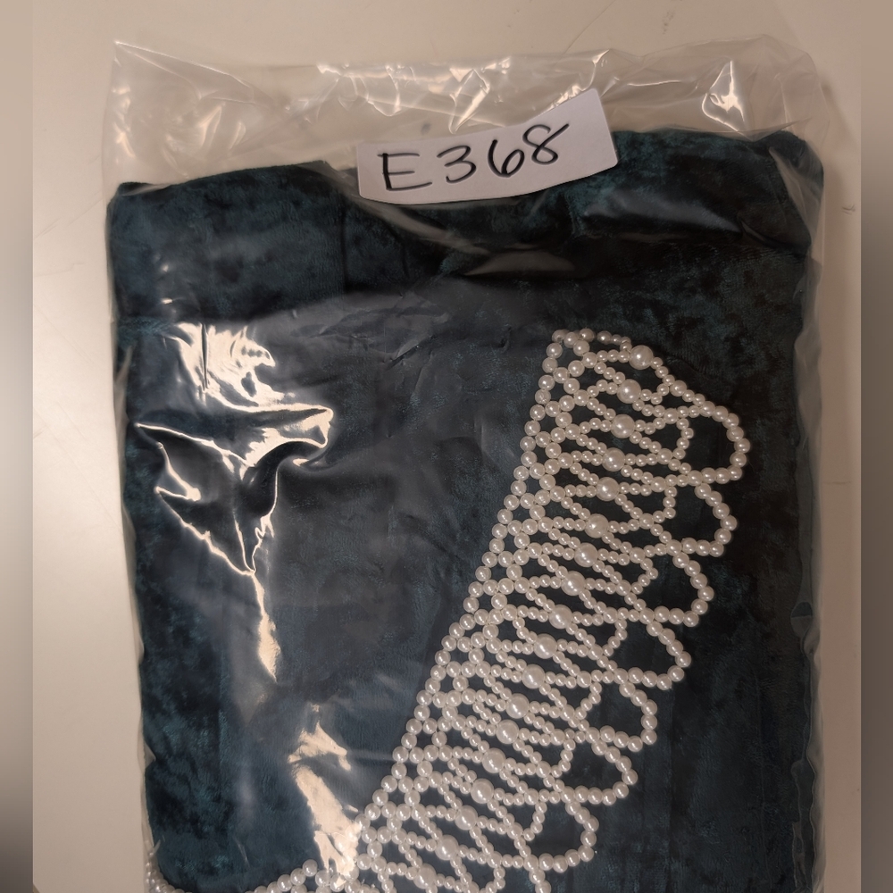 All that Jazz Teal Velvet Maxi Dress with Crochet Collar - Picture 9 of 9